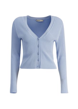 Ailany blue ribbed-knit rayon-blend cardigan