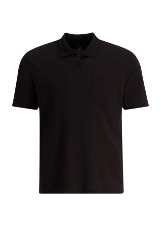 Black textured cotton-blend polo shirt