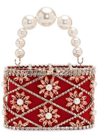 Mini holli profumo red crystal-embellished top handle bag