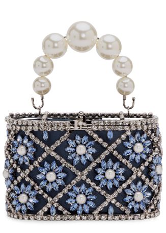 Mini holli profumo blue crystal-embellished top handle bag
