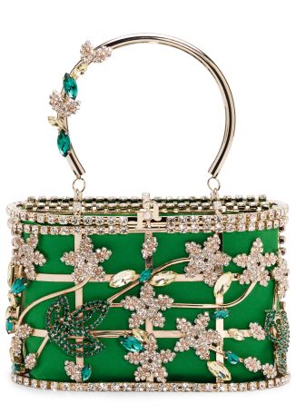 Mini holli ranuncolo green crystal-embellished top handle bag