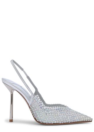 Gilda 100 silver crystal-embellished mesh and leather slingback pumps
