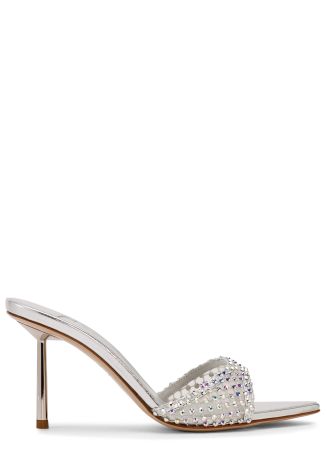 Gilda 110 silver crystal-embellished mesh and leather mules
