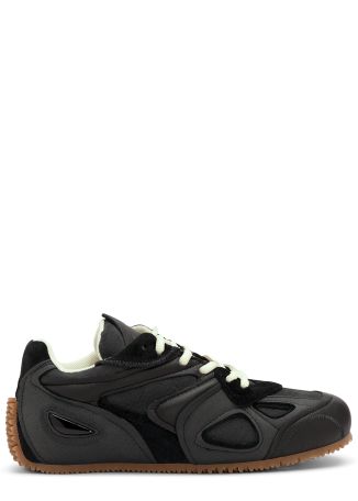 Slow runner black panelled leather and suede sneakers