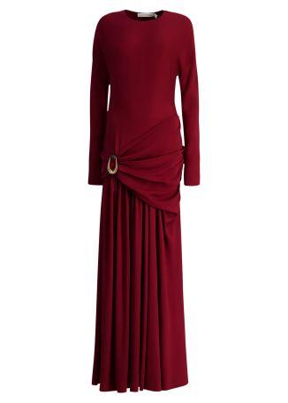 Stone pin burgundy draped maxi dress