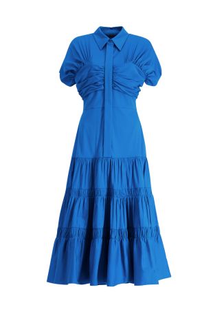 Carosini blue tiered cotton-blend midi dress