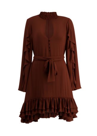 Giovanna brown ruffled georgette mini dress
