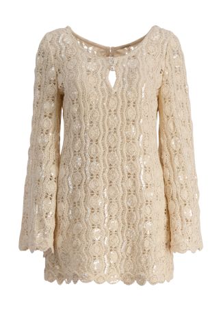 Micah ivory bead-embellished macramé mini dress