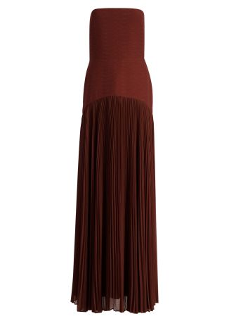 Sunniva brown pleated rayon-blend maxi dress