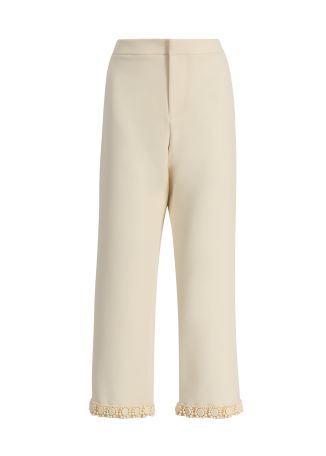 Serge ivory bead-embellished trousers