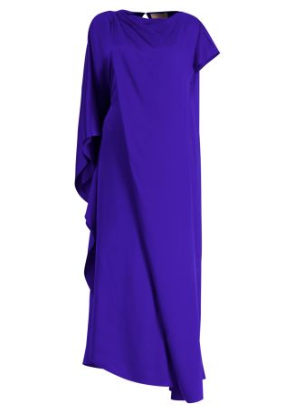 Hiba blue cape-effect silk maxi dress