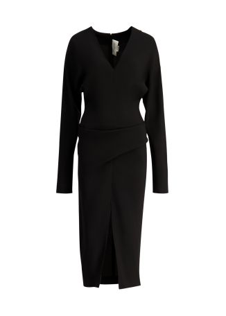 Black draped crepe midi dress