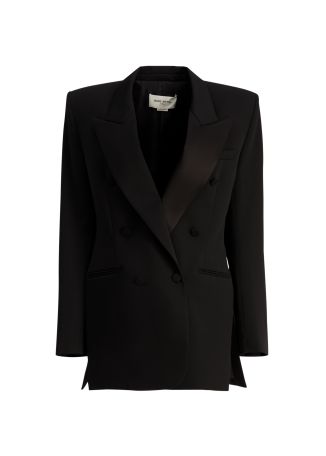 Black double-breasted wool blazer