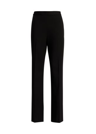 Black straight-leg wool trousers
