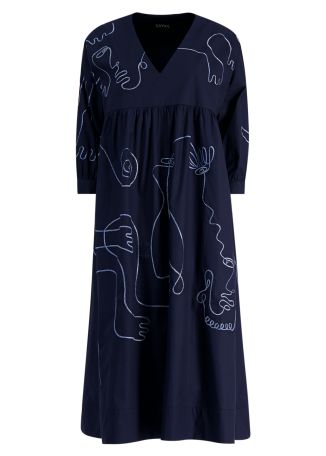 Florist navy embroidered cotton midi dress