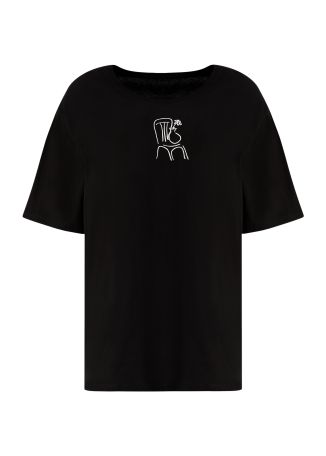 Black embroidered cotton t-shirt
