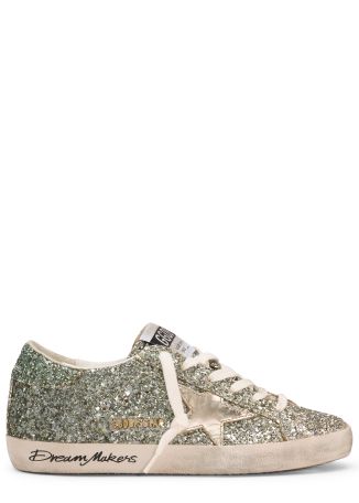 Super-star green glittered leather sneakers