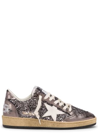 Ball star glittered metallic leather sneakers