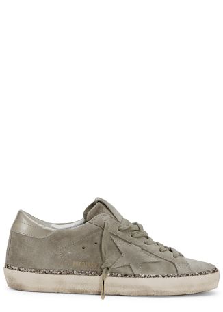Super-star taupe glitter-detail suede sneakers