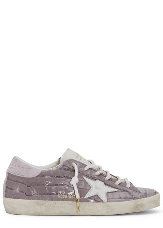 Super-star lilac croc-embossed leather sneakers