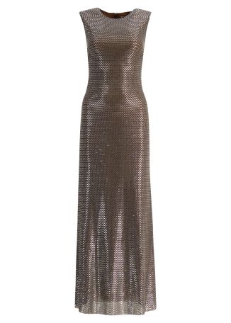 Grey rhinestone-embellished mesh midi dress