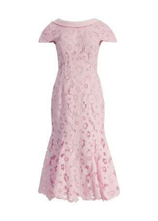 Pink floral-lace midi dress