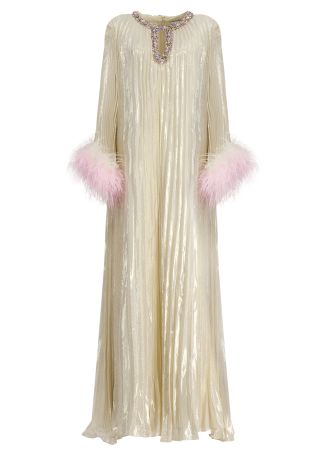 Feather-trimmed silk-blend maxi dress