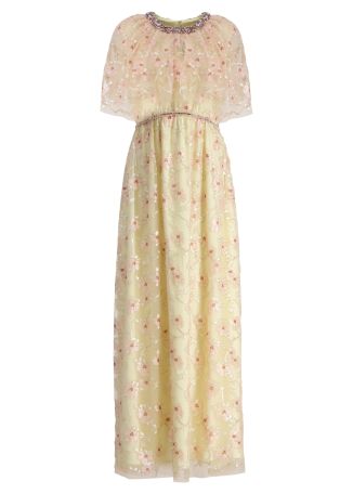 Ivory floral-embellished tulle maxi dress