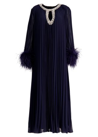 Navy pleated chiffon maxi dress
