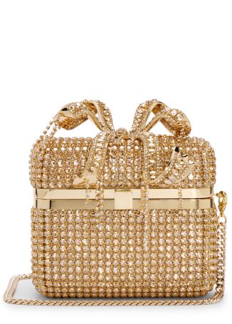 Gold crystal-embellished clutch
