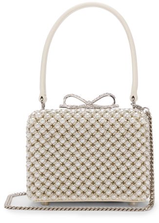 Ivory pearl-embellished leather clutch