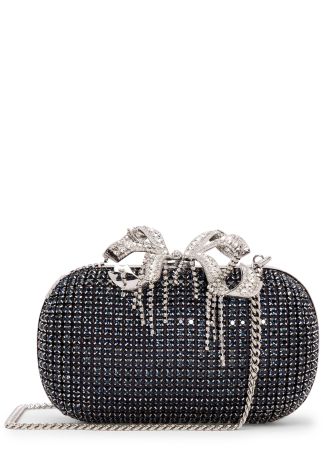 Navy crystal-embellished clutch