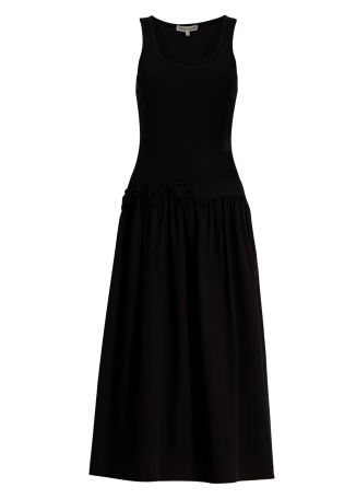 Black ribbed stretch-jersey midi dress