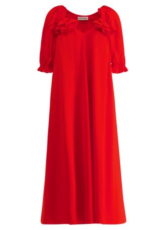 Red floral-embellished midi dress