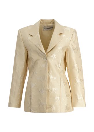 Cream patterned-jacquard cotton-blend blazer