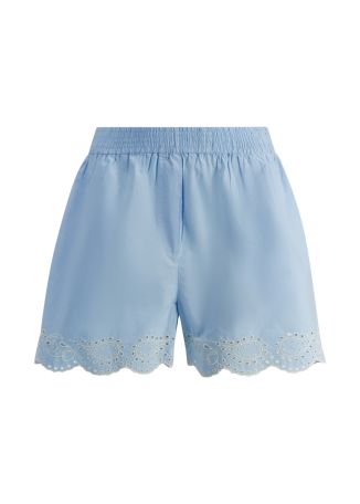Blue broderie-anglaise cotton shorts