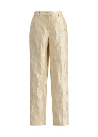Cream patterned-jacquard cotton-blend trousers