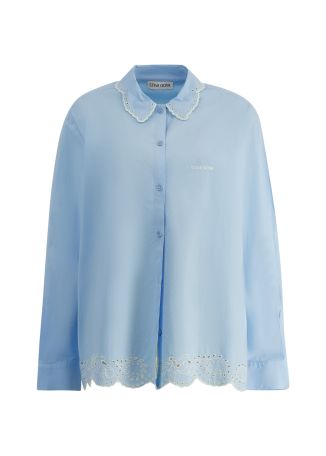 Blue eyelet-embroidered cotton shirt