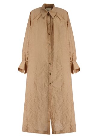 Beige crinkled cotton-blend maxi dress
