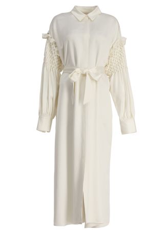 Ivory smock-detail maxi dress