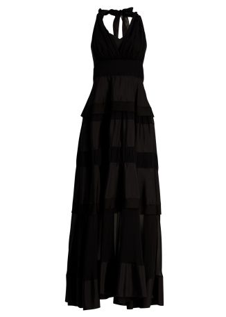 Black tiered silk maxi dress