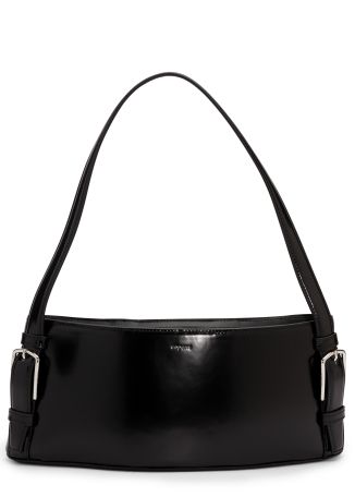 Ergonomic black leather shoulder bag