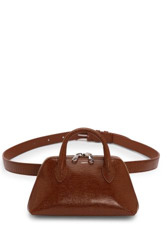 Duffle brown lizard-effect leather belt bag