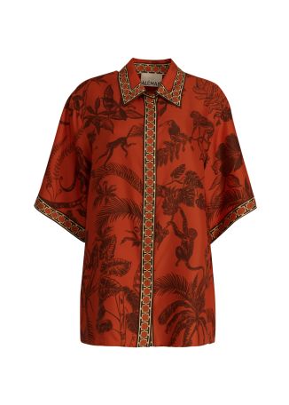 Monkey dance printed silk shirt