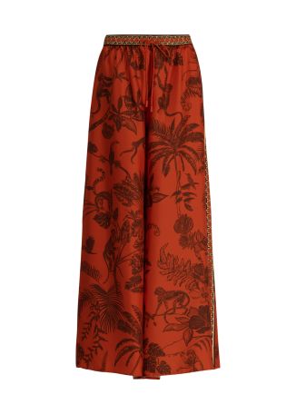 Monkey dance printed silk trousers