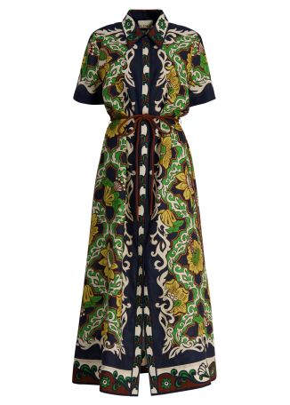 Liana printed linen midi dress