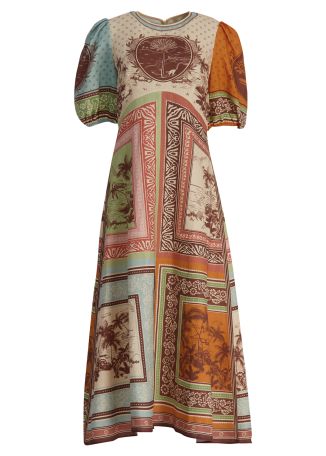 Alberta printed linen midi dress