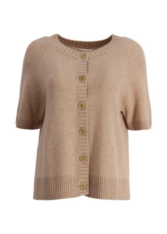 Beige knitted wool-blend top