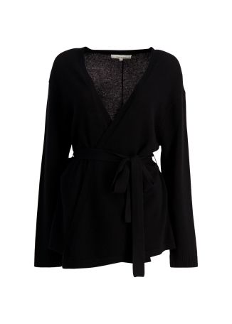 Black belted wool-blend cardigan