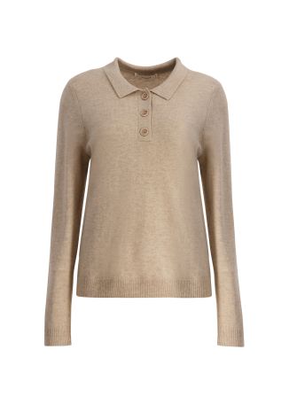 Beige wool-blend polo jumper